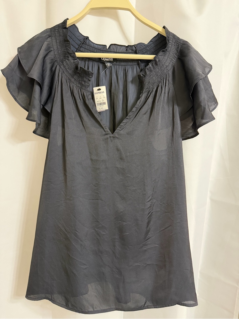 Express Women's Black Ruffle Sleeve V-Neck Blouse